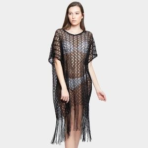 Swimsuit Cover Up Black Cardigan Kimono Weaved